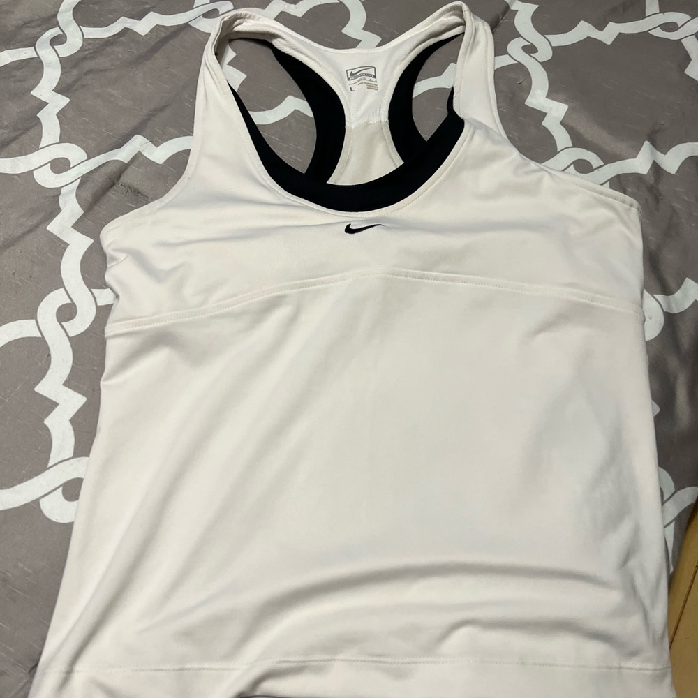 Nike Women's Cream and Black Tank Top